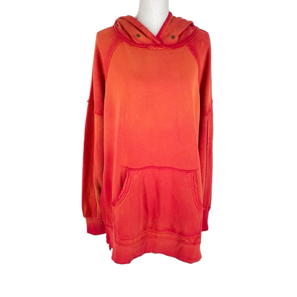 Free People Ombre Red-Orange Hooded Sweatshirt